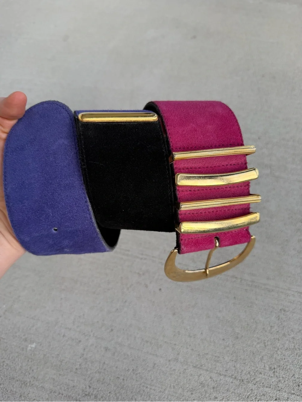 Vintage The Limited Genuine Leather Colorblock Suede Wide Belt Gold Tone Buckle